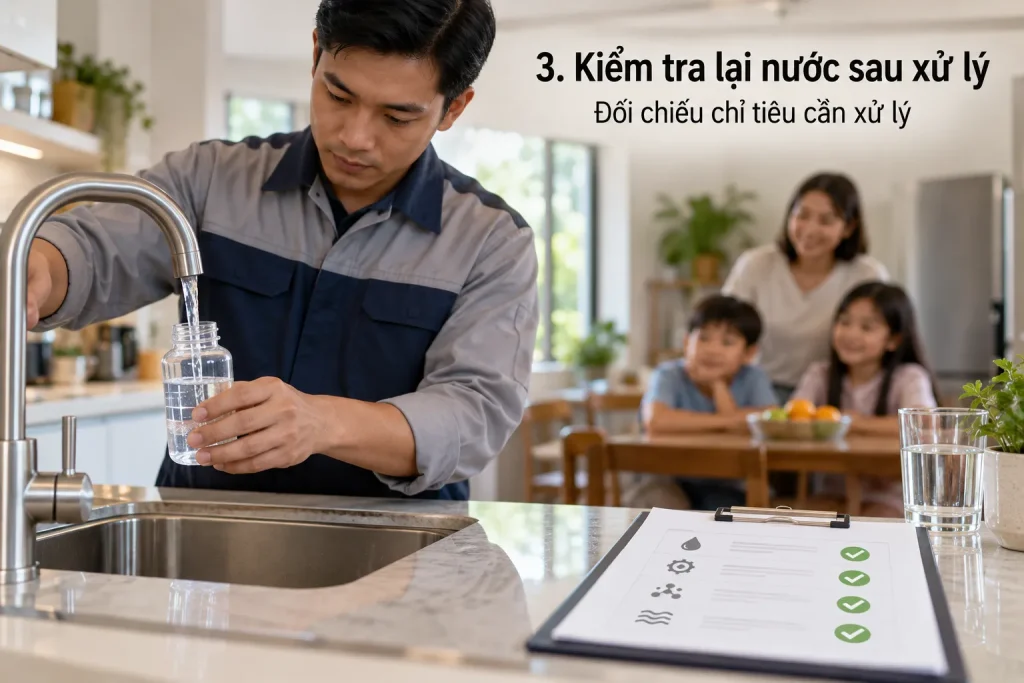 Kiểm tra lại nước sau khi lắp hệ thống.