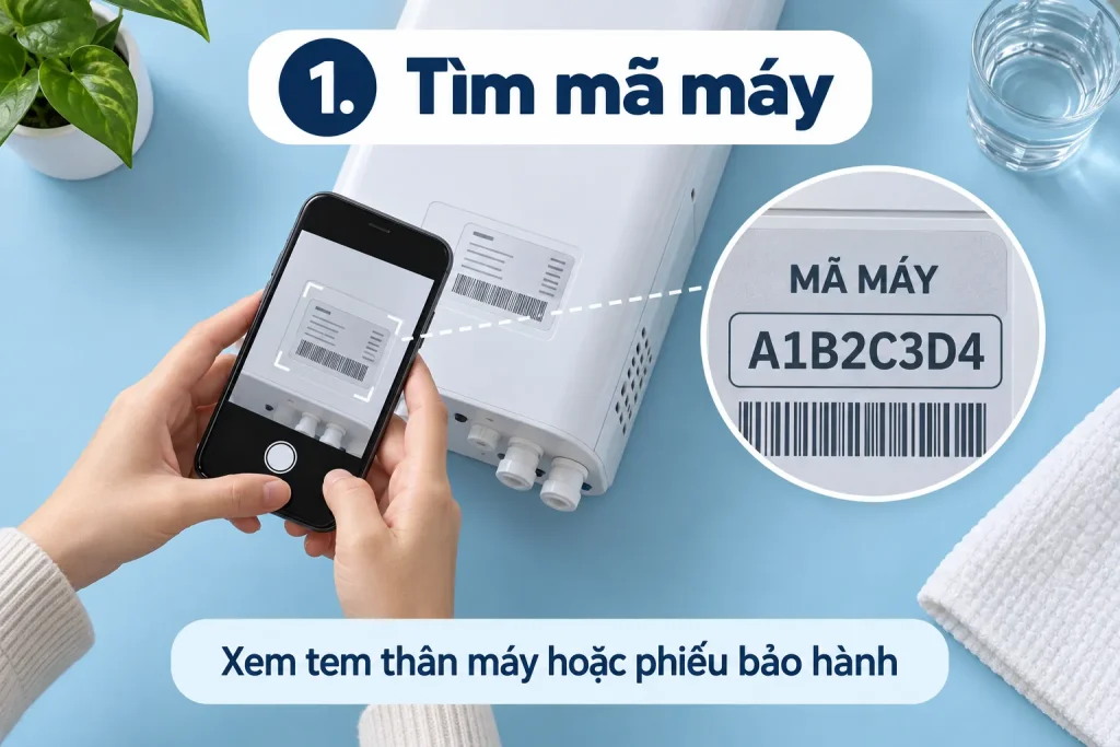 Chụp tem để tìm mã máy.